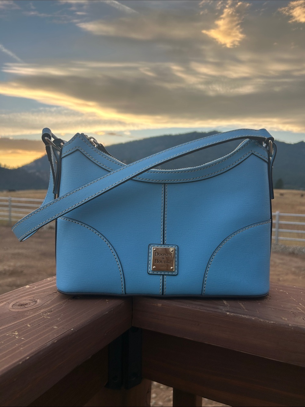 Dooney & Bourke Pebble Grain Baguette Light Blue Leather Crossbody Bag